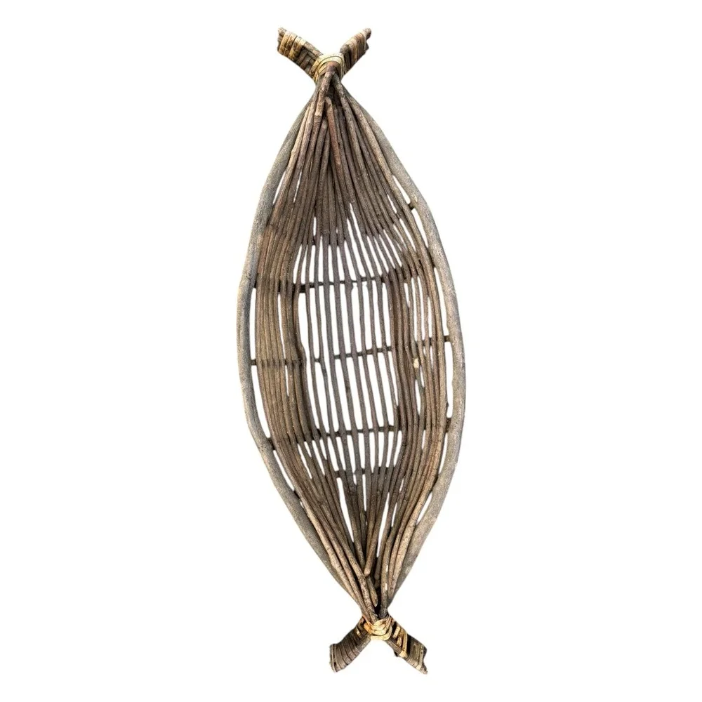 Unbranded Fruit Basket Unisex XL Brown Good Antique Primitive Woven Wood 41x17